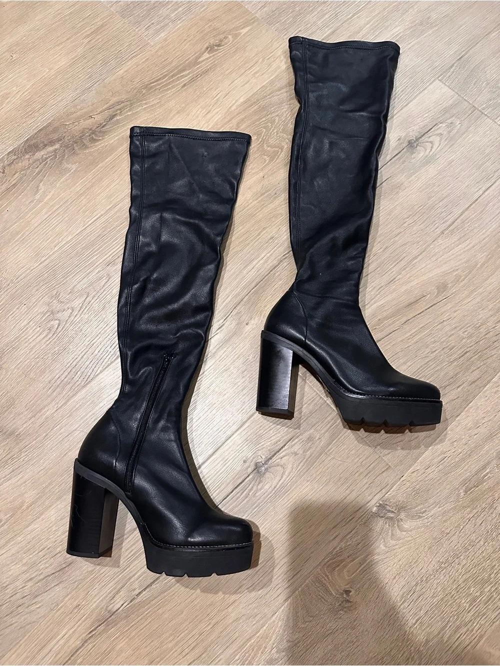 Free People Oakland Vegan Leather OTK Platform Boots Black 6.5